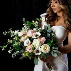 Spring bouquet, Blush pink bridal bouquet, White peony bouquet, Anemone bridal bouquet, Boho wedding, Silk wedding flowers
