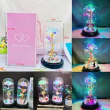 Gold Foil Rose LED Light Artificial Flowers In Glass Dome Lamp Christmas Gift US