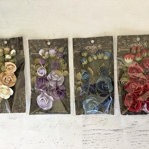 Graphic 45 Rose Bouquet Collection, 15 pcs ea pkg, Sold in 4 colors, paper flowers for scrapbooking, card making, mixed media, embellishment