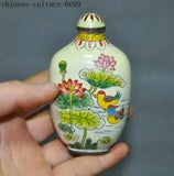 3'' Chinese bronze Cloisonne Peony flower lotus mandarin duck snuff bottle