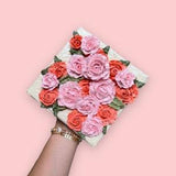 Sour Candy - Small 6x6" - 3D Acrylic Flower Painting Floral Composition - Roses Coral Pink - Home Decor - Wedding Gift