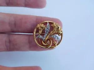 Lovely French Art Nouveau 18K Gold Diamonds Family Carnation Flowers Brooch ??