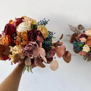 Burnt Orange, Burgundy, Ivory Wedding Bouquet, Bridal Bouquet, Bridesmaid Bouquet, Wedding Customized Bouquet, Fall Bouquet, Rose Bouquet