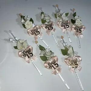 Sweet 15 Party Favors 7 Vintage Calla Lily & Rose Picks Clay Like Real