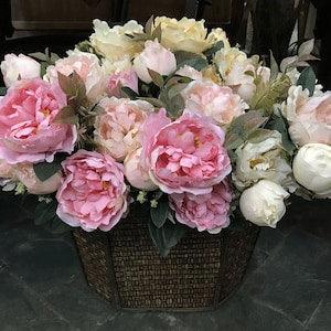 Peony Flower Bouquet Artificial, Vintage Paeony with Bud Stem, Wedding Floral Decor, Dining Table Centerpiece, Living Room Plant Arrangement