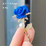 Blue Red Enamel Pearl Lily Rose Flower Brooches Lady's Beauty Flower Brooch Pin
