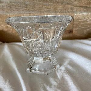 Crystal Compote Pedestal Dish Hexagon Base Sunflower Pattern Vintage Crystal Candy Dish Collectible Crystal Bowl Cut Crystal Dish Flower
