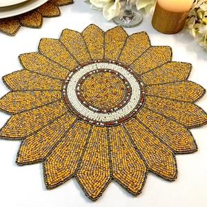 Handmade beaded sunflower placemat, table mats, 14 inch, dinner mat, charger plate