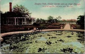 Douglas Park Flower Garden and Lily Pond Chicago, IL Antique Vintage Postcard