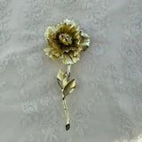 Vintage Long Stem Flower/Rose/Carnation Brooch Pin In Gold Tone Metal