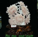 16" Fine China Natural Xiu Pink Jade Carve Peony Flower Tree ??? ?? ??? Word Statue