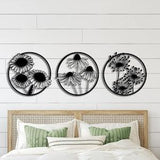 Flowers Metal Wall Decor Set of 3, Metal Wall Art, Sunflower Art, Honeysuckle Art, Chamomile Art, Above Bed Decor, Metal Wall Hangings