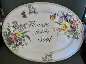 Lily Creek 13" X 18" Flowers Feed the Soul Oval Decorative Platter