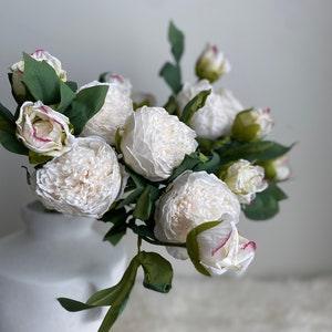 Dried Look Peony with Bud Stem - Artificial Flower / Centerpieces / DIY Floral / Wedding / Home Decoration / Gifts / White