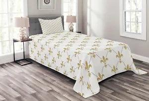 Flower Quilted Bedspread & Pillow Shams Set, Vintage Style Lilies Print