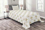 Flower Quilted Bedspread & Pillow Shams Set, Vintage Style Lilies Print