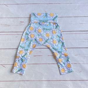 Sunflower Baby Pants, Floral Grow With Me Pants, Neutral Sunflower Toddler Pants, Green and Gold Sunflower Baby Pants, Baby Leggings Canada