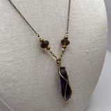Vintage Inspired Lavalier Necklace - Upcycled Vintage Necklace - Vintage Glass Beads - Amethyst Point Drop Pendant - Brass Wire Wrapped
