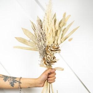 DRIED Mini Sun Palm  + Rose Bouquet/15"/Bunny Tail Bouquet/Largus Pampas/Pampas Bouquet Decor/Boho Pampas/Boho Bouquet/Floral/Bunny tail