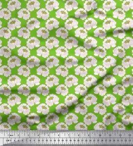 Soimoi Green Velvet Fabric Peony Floral Print Fabric by the metre-9rC
