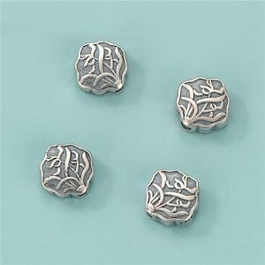 Sterling Silver Square Orchid beads, s925 Silver Plants beads, S925 Silver Square Beads, Bracelet Spacer, Necklace Beads, Handmade Bead