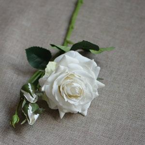 16" White/Cream Real Touch Fake Roses, Artificial Flower, DIY Centerpieces, DIY Floral | Wedding/Occasion/Home Decoration, Gifts For Her