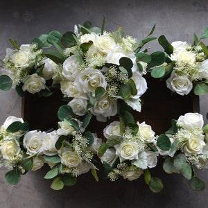 Rustic Ivory Bridal Bouquet, Real Touch Garden Roses, Eucalyptus, Bridal Bouquets, Boho Chic Wedding Bouquets, Artificial Flowers
