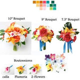 Tropical wedding bouquet boutonni¡§¡§re corsage- real touch Plumeria Lily Calla silk rose tropical Begonia Orange Blush