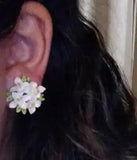 Beautiful Vintage Signed ART Enamel Flower Spring Lily Leaf Clip On Earrings
