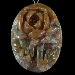 BF01207# Hand Carved Unique Peony Flower Ocean Jasper Pendant Bead Gemstone