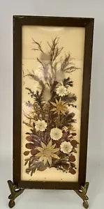 Vintage Dried Flowers Wall Hanging Plaque Wall Art Rectangle Wood Frame 10.5x4.5