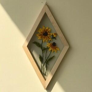 Carved Wooden Frame Embroidery Wall Hanging Decor, Finished Embroidered Hope art,Handmade Embroidery Design,Cross Stitch SunFlowers Display