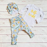 Sunflower Coming Home from Hospital Outfit, Hello World Baby Onesie, Yellow Newborn Outfit, Sunflower Grow With Me Pants, Baby Girl Canada