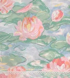 Vintage MARTEX Twin Flat Sheet Claude Monet Atelier Water Lilies Lace Trim USA