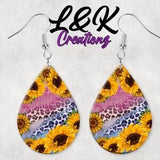 Sunflowers & Leopard Print Earrings!  Double sided.  Free Lettermail Shipping!  Lightweight!