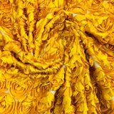 DK Yellow Rosette Fabric 3D Floral Fabric By The Yard, Peony Bouquet Fabric on Mesh, 3D Rosette Satin Fabric Wedding Decor