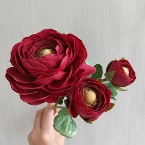 Burgundy ranunculus, bouquet of burgundy ranunculus, Real touch ranunculus for vase, Gorgeous decor, Faux realistic flower,Home decor