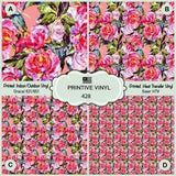 Watercolor peonies Patterned Iron on, Printed HTV, Adhesive Craft Vinyl 428