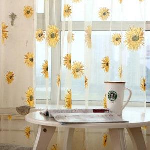 Sunflower Daisy Chiffon Curtains Custom Curtain Pair Sheer Gerbera Flower Rod drapes Curtains Chiffon Tulle Window CurtainCustom Curtain