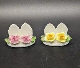 Aynsley Placecard Holders Set of 2 Bone China Flower Yellow Rose Pink Carnation