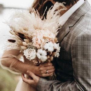 Cute roses with cotton bouquet boho wedding dried flowers bunch bridal preserved floral set long lasting handmade bride bouquet