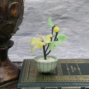 VINTAGE GLASS ORCHID mini desk decor, small glass flower pot , mcm 1960's mini garden pot with glass flowers and leaves, mini table decor