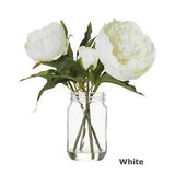 Peony Flowers & Glass Jar Vase - Artificial Floral Arrangement