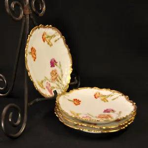 Limoges Coiffe 4 B&B Plates T&V Hand Painted #6326 Carnations w/Gold 1892-1907