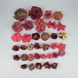 35Pcs Burgundy Artificial Silk Flower Head DIY Accesories Bulk Material Pack