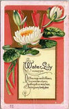 Vintage Floral Greeting Postcard - Embossed Water Lily - Gold Foil