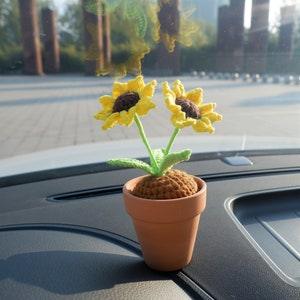 Crochet Sunflower Car Dashboard Decor, Mini Plant Car Accessory, Cute Car Accessories Interior, Boho Car Accessorie for Women, House Warming