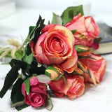 Luxury Silk 9 Rose Bouquet in Orange Red 11" Tall
