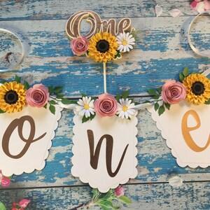 Sunflower Roses High chair banner, One banner, floral high chair banner, 1st birthday decorations, Sunflower theme, Baby girl,
