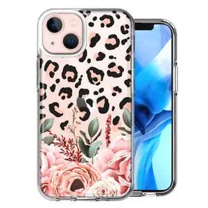 For Apple iPhone 14 Classy Blush Peach Peony Rose Flowers Leopard Case